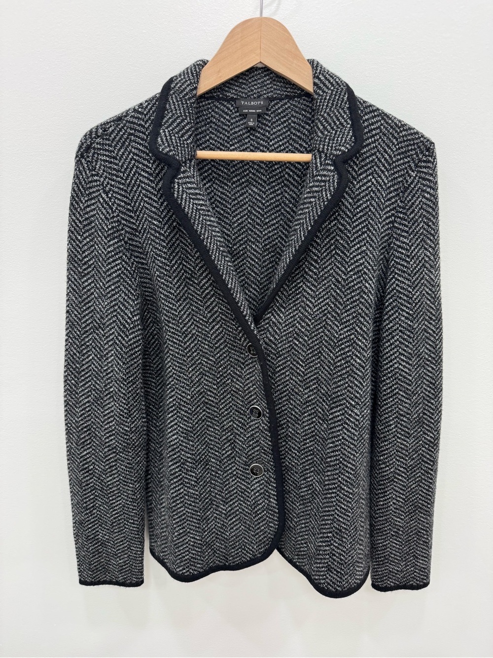Talbots Gray Herringbone 100% Merino Wool Sweater Blazer Women's Size Small